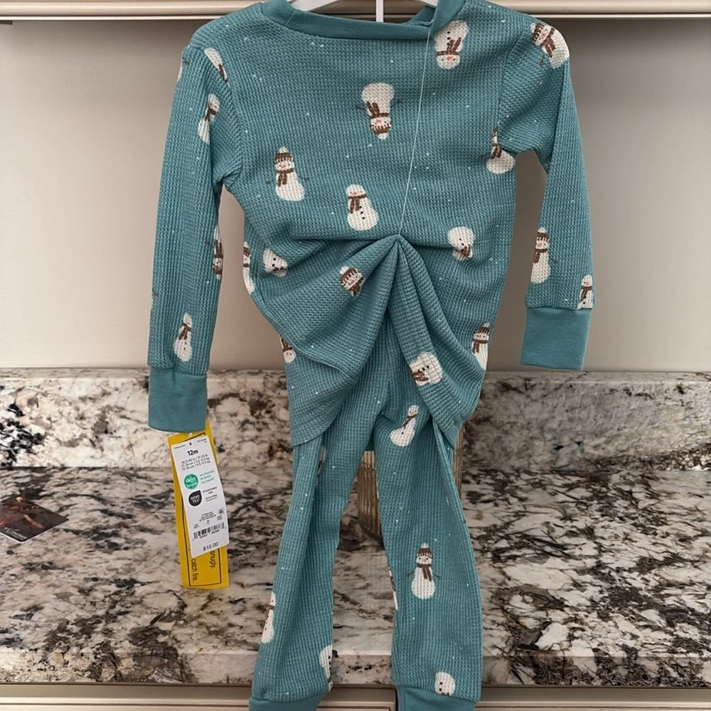 Snowman Print Kids Pajamas - Teal - Picture 4 of 4